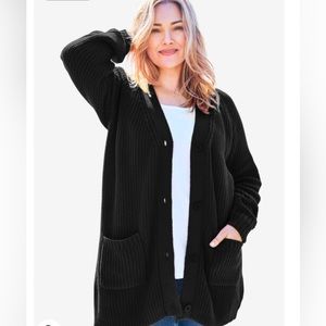 Size 18/20 Large Woman Within Black Shaker Knit Cardigan